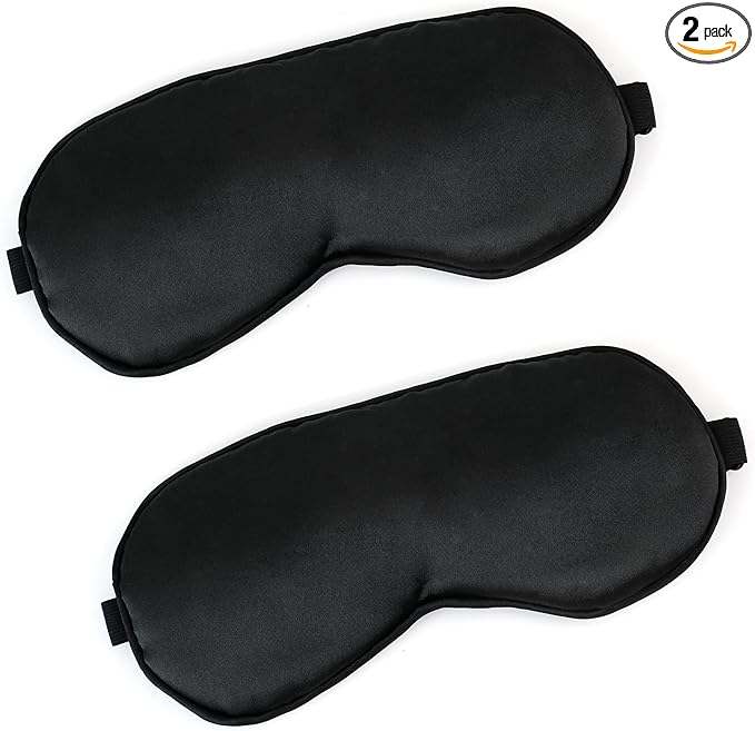 2 PCS Black Satin Sleep Masks, Adjustable Silk Eye Mask for Sleeping, Blind Folds Soft Breathable Blindfold for Adults Couples Play Party Games Airplane Travel Essentials Eye Covers Patches Night Mask