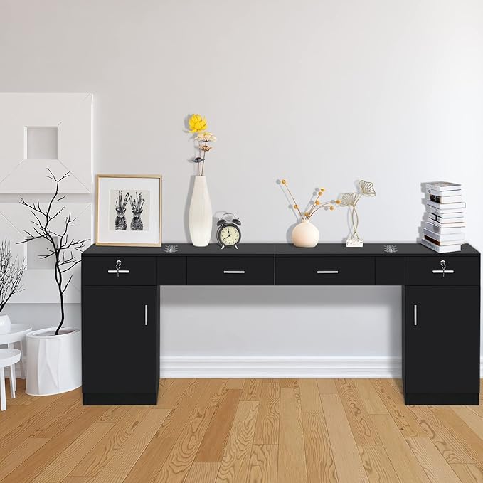 Wall Mount Styling Station for Hair Stylist,Wooden Hair Salon Station Storage Cabinet,Beauty Salon Storage Equipment,Beauty Spa Tool Organizer,with Drawers,for Barber Shop, Home, Bathroom (Black)