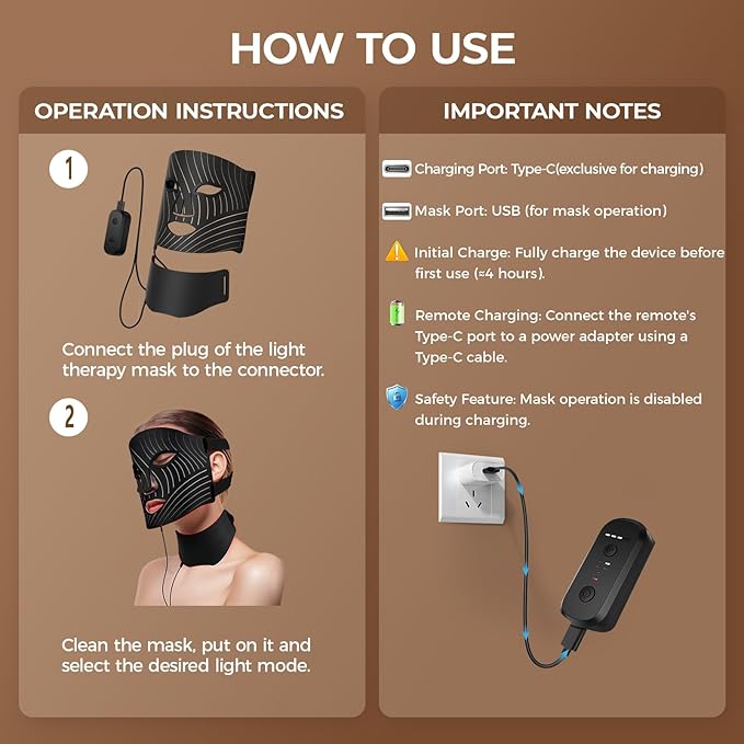 ONLUKY Red Light Therapy for Face,LED Face Mask Light Therapy with Neck Device,103 3-in-1 Light Beads,Remoter Rechargeable,Timing Function,Infrared Red Light Therapy Mask for Home (Maroon)