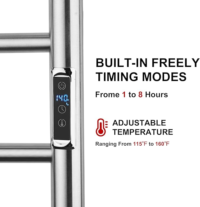 Heated Towel Racks for Bathroom, Wall Mounted Electric Towel Warmer Racks with Timer & Temperature Control, 6 Bar Stainless Steel Towel Heater for Bathroom, Brushed Silver, Plug-in