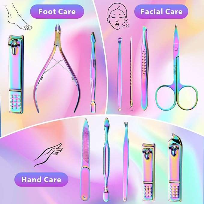 CGBE Nail Clippers Set, Manicure Set Pedicure 12 Pieces Stainless Steel Manicure Kit Professional Grooming Care Tools with Luxurious Travel Case