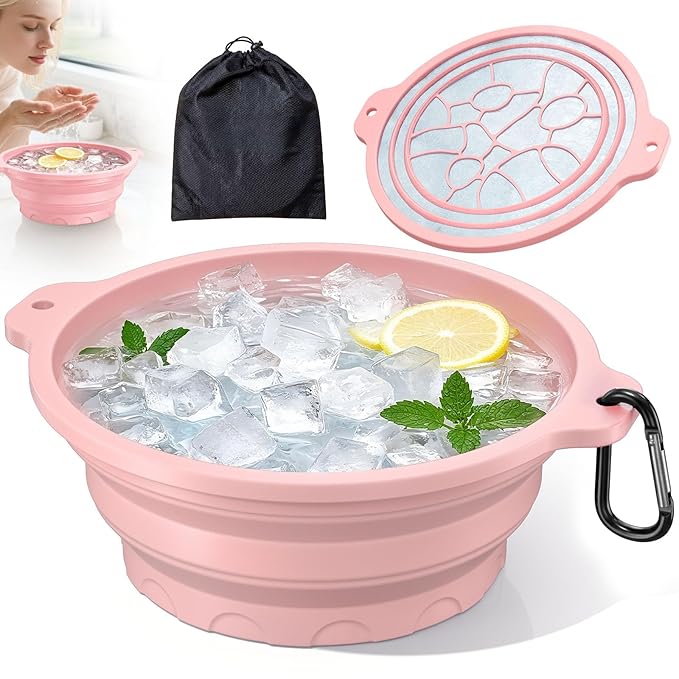 Face Bowl for Ice with Built-in Ice Tray Collapsible Silicone Facial Ice Bath Bowl Small Reusable Cold Plunge Basin, Ideal for Home Travel Use, Cold Bath Spa Tool