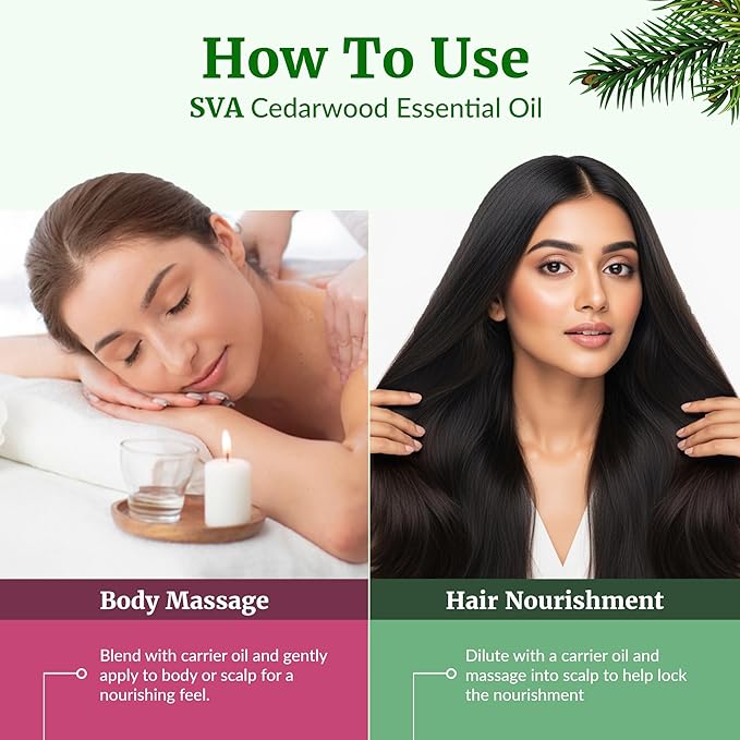 SVA Cedarwood Essential Oil – 4 Fl Oz – 100% Natural Cedar Juniperus Mexicana Oil - for Diffuser, Hair Care, Face, Skin Care, Aromatherapy, Scalp and Body Massage, Soap and Candles – with Dropper