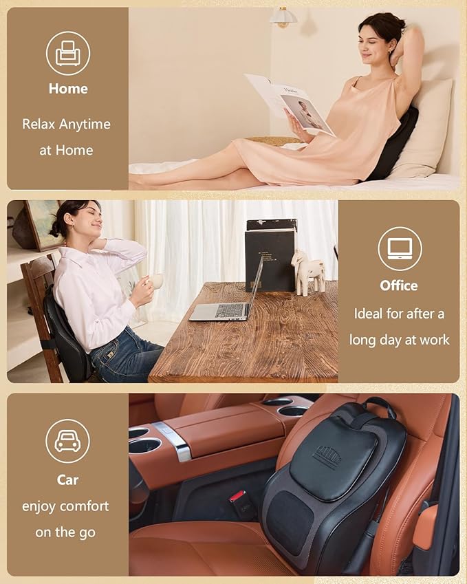 Back Massager with Heat, 3D Massage Pillow for Back, Neck, Shoulder,Leg, Shiatsu Back Massager for Pain Relief, Up&Down Lower Back Massage, Gifts for Women Men Dad Mom At Home Office Car (Black)