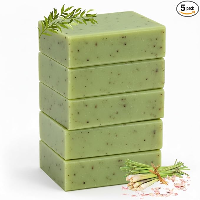 Simple Scents Australia Lemon Myrtle Scented Natural Soap Bars (5 Bars), 3.5oz Moisturizing French Triple Milled Soap Bars Enriched with Shea Butter - Pure Plant Oil Bath & Body