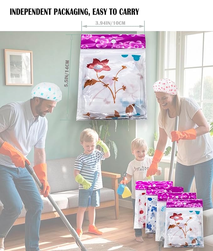 20-Pack Reusable Waterproof Shower Caps - 27cm Durable Elastic Hair Caps for Women, Men & Kids, Colorful Patterns, Individually Wrapped, Perfect for Shower, Cooking, Spa, Hair Care & Stocking Stuffers