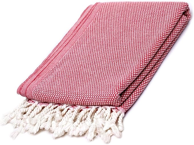 ATANI 69x35 in Oversized Turkish Beach Towel Set with Tote Bag – Quick-Dry 100% Turkish Cotton Peshtemal, Sand-Resistant, Lightweight for Shower, Travel, Pool, Yoga (Red)