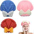 Microfiber Hair Towel Wrap for Women, 3-Pack Super Absorbent Hair Drying Cap with Cute Bow, Anti-Frizz Plopping Towel for Curly and Long Hair, Fast Drying Hair Turban for Shower, Spa, Makeup
