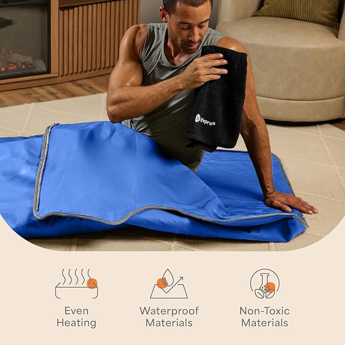 LifePro RejuvaWrap Infrared Sauna Blanket for Detox & Relaxation – Low EMF Carbon Fiber Heating, 9 Temp Levels, 5 Colors – Portable Sauna Blanket Infrared with Waterproof Interior & Carry Bag