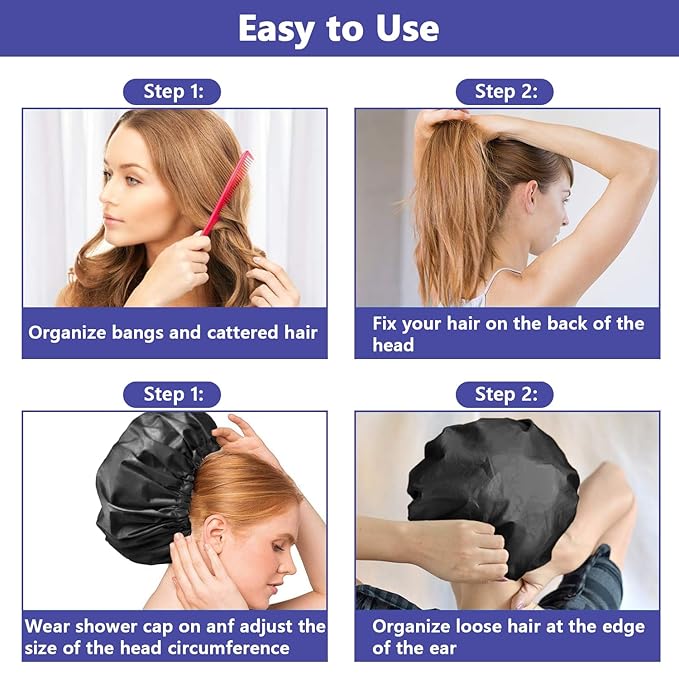 1 PCS Shower Cap, Double Layer & Adjustable Bathing Cap for Shower, Extra Large Reusable Hair Cap for Women, Waterproof Exterior & EVA Lining, Oversized Design for All Hair Lengths/Style