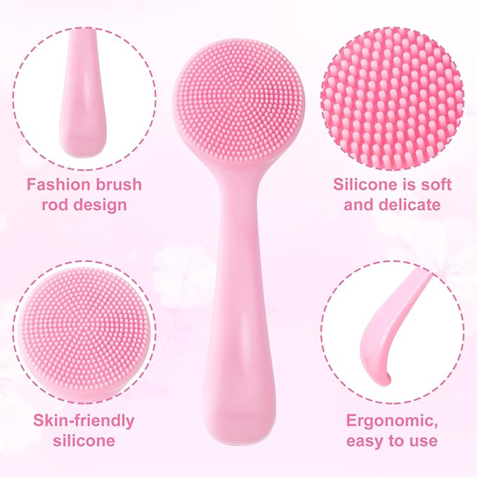 HINZIC Silicone Manual Facial Cleansing Brush, Skin Friendly Waterproof Face Cleaning Scrubber Exfoliator Cleanser for Blackheads Whiteheads Makeup Residues Removal- Pink