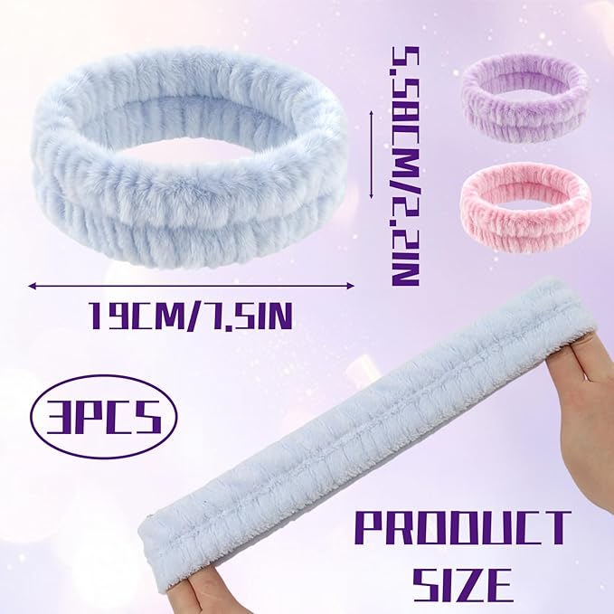 3 PCS Spa Headbands for Women - Terry Cloth Makeup Headbands, Make Up Headband Hair Headband for Face Washing, Soft Puffy Terry Cloth Head Band Wrap for Women Yoga Sports Shower Exercise