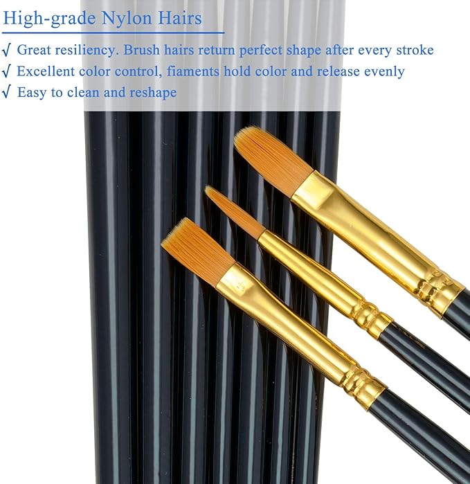 BOSOBO Paint Brushes Set, 4 Pack 40 Pcs Round Pointed Tip Paintbrushes Nylon Hair Artist Acrylic Paint Brushes for Acrylic Oil Watercolor, Face Nail Art, Miniature Detailing & Rock Painting, Black