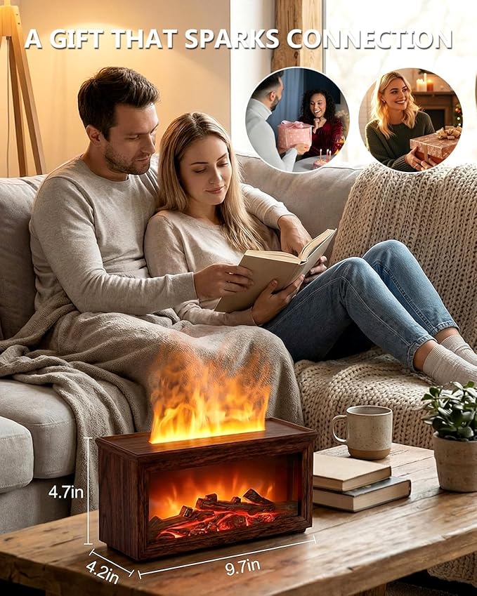 Essential Oil Diffuser, 7-Color Fireplace Fire Flame Aromatherapy Humidifier, 280ml Ultrasonic Aroma Diffuser Cozy Gift with Time Sets and Remote Control for Bedroom Home Yoga Office