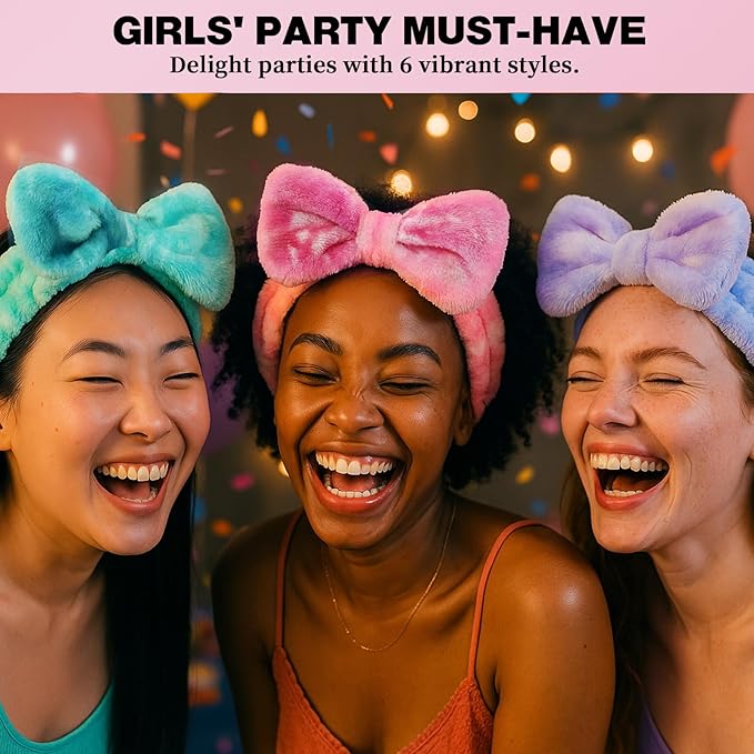 6 Pcs Spa Headband for Washing Face,Skincare Headband with Removable Bow,Furry Face wash Headbands,makeup Headbands for Women,Teen,Girls,Christmas Gift