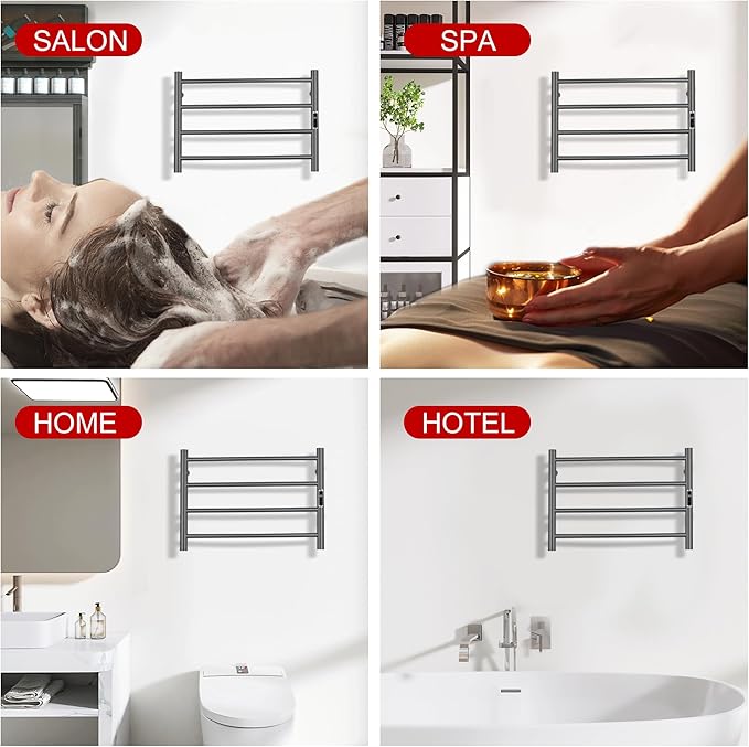 Heated Towel Racks for Bathroom, Wall Mounted Electric Towel Warmer Racks with Timer & Temperature Control, 4 Bar Stainless Steel Towel Heater for Bathroom,Plug-in,Gunmetal Grey