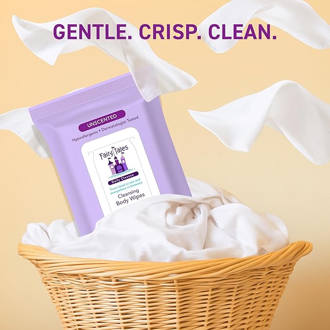 Fairy Tales Daily Cleanse XL Wipes for Kids – Extra Large Body Wipes, Gentle Disposable Washcloths, Unscented, Alcohol Free Cleansing Cloths – 3 pk (60ct total)