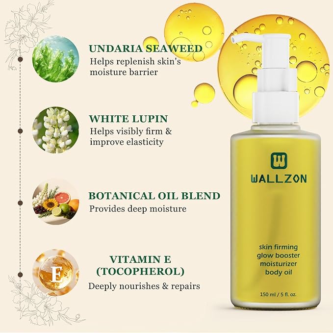 Undaria Extract Body Oil 5 Oz - Seaweed & Botanical Oil for Skin, Visibly Firming, Elasticity Improving, Deeply Moisturizing, Clean Lightweight Non-Greasy, Scented