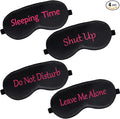 Geyoga 4 Pieces Funny Eye Mask for Sleep Soft Satin Blocking Blindfold with Adjustable Strap Silk Eye Cover Out Lights for Women Men Travel, Nap, Meditation (Black with Red Words,Classic Style)