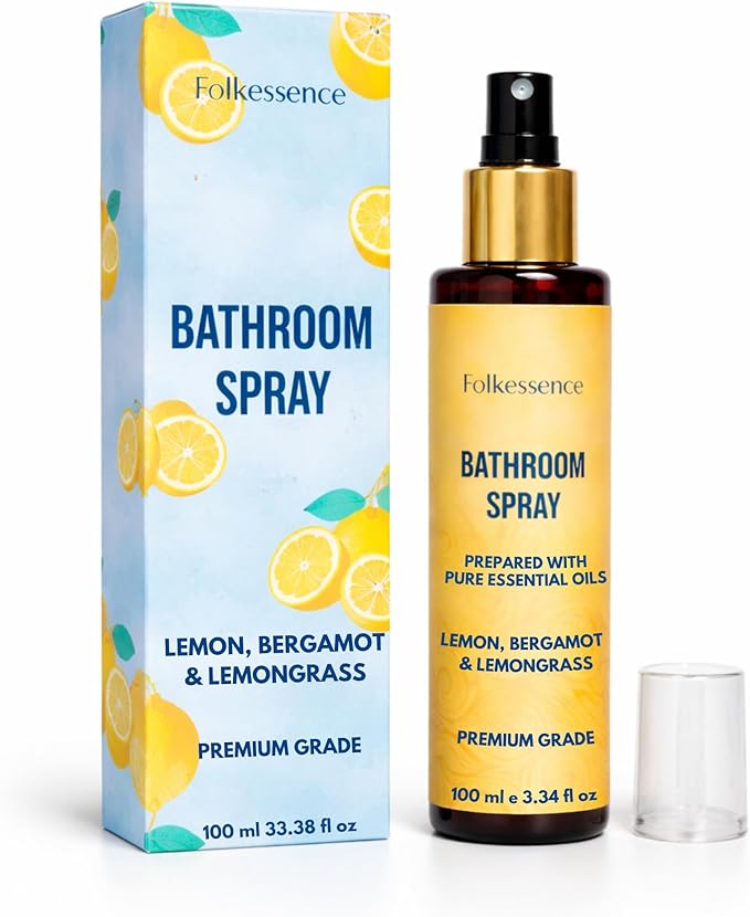 Folkulture Citrus & Bergamot Bathroom Spray - 3.34 fl oz | Odor Eliminator Bathroom Scents For Travel & Home, Guest Room Essentials | Before You Go Toilet, Poop & Shower Spray for Fresh Scents
