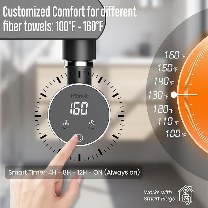 Towel Warmer, Large Size Heated Towel Rack with Built-in Timer and Temperature Control, Detachable Controller, Hardwired/Plug-in, Black