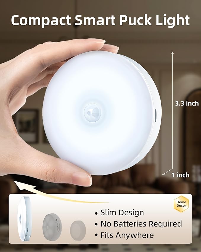 EZVALO Under Cabinet Lighting with Charging Station, 1000mAh Rechargeable Puck Lights with Remote, 3 Color Temps & 12 RGB Closet Lights, Dimmable Motion Sensor Lights for Shelf, Kitchen (3 Packs)