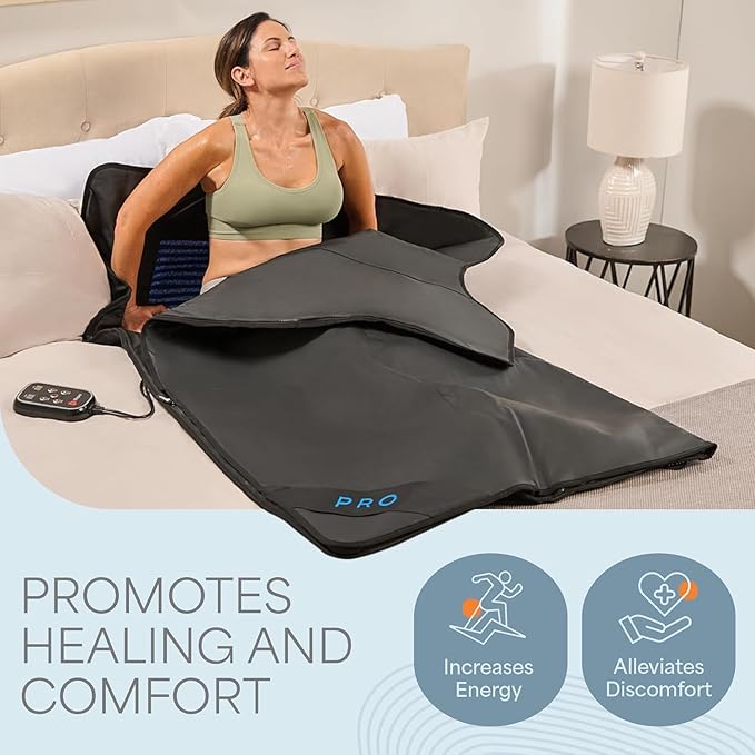 LifePro RejuvaWrap Infrared Sauna Blanket for Detox & Relaxation – Low EMF Carbon Fiber Heating, 9 Temp Levels, 5 Colors – Portable Sauna Blanket Infrared with Waterproof Interior & Carry Bag