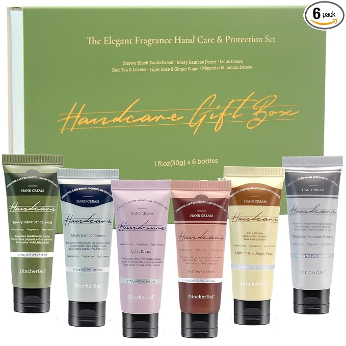 DincherBel Hand Cream Gift Set - Travel Size Scented Hand Lotion Set for Dry Skin, Ideal Holiday Gift for Women/Men/Birthday, 6 x 1.0 oz/30 ml