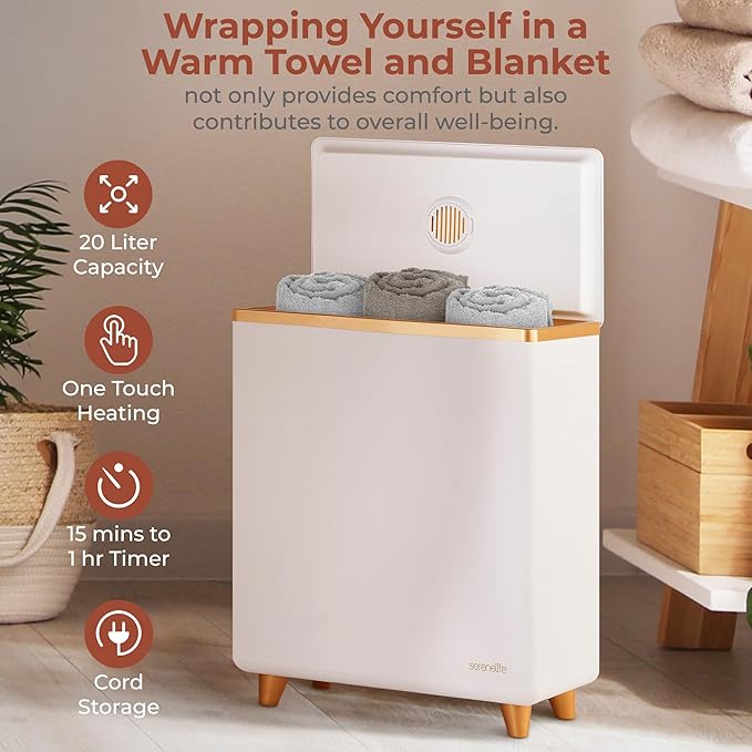 SereneLife Luxury Rectangle Towel Warmer - Spa & Bathroom Heater with Custom Fragrance, Auto Shut-Off, Fits 2 large Towels, Blankets, Bathrobes, PJ's - Perfect Gift for Him & Her (Rose Gold)