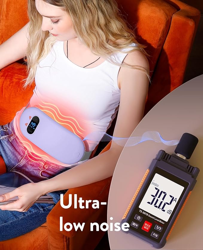 Portable Heating Pad for Period Cramps: Cordless Menstrual Heating Pad with 6 Heat Levels and 6 Massage Modes, 3s Fast Heating Gift for Women and Girl(Purple)