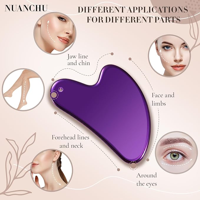Nuanchu Stainless Steel Gua Sha Facial Tool, Metal Gua Sha for Lymphatic Drainage, Guasha Face Sculpting Double Chin Reduce with Pouch Mother Day Self Care Gift(Purple)
