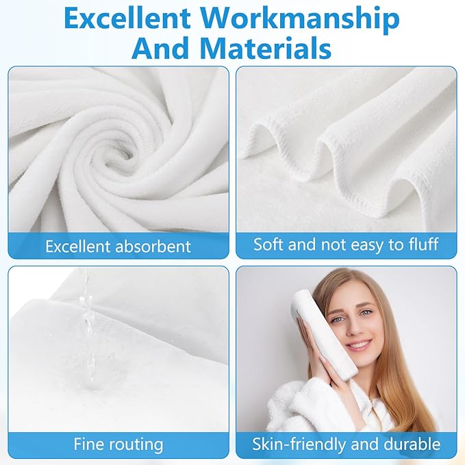 SmoothNovelty 8 Pack Microfiber Bath Towels Bulk 27'' x 60'' Oversized Beach Towel Highly Absorbent Extra Large Soft Drying for Shower Pool Salon Sauna Bathroom Gym Party (Simple,White)