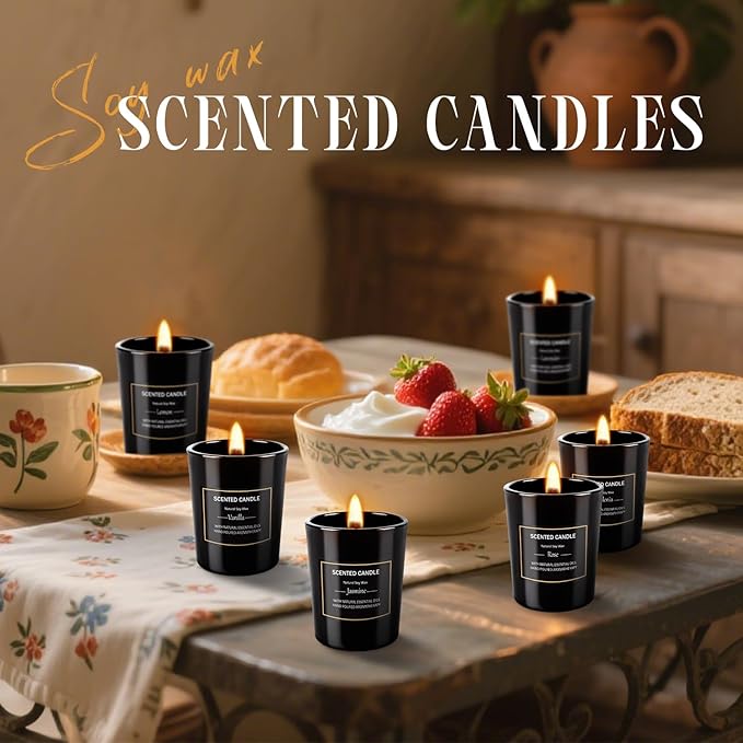 12 Pack Scented Black Candles Gift Set, Natural Soy Wax Aromatherapy Candles for Home, 12 Fragrances, Perfect for Stress Relief, Meditation, Bathroom, Bedroom, Birthday Gifts for Women & Men