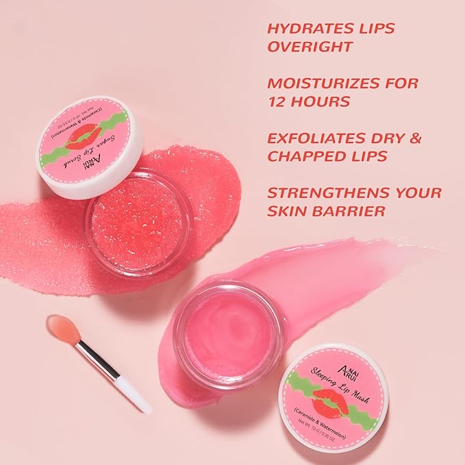 Hydrating Lip Mask Set, Lip Scrub & Lip Butter, Overnight Lip Treatment Set Enriched With Ceramide, Watermelon and Shea Butter, For A Softer & Smoother Lips, Overnight Lip Mask Mothers Day Gifts