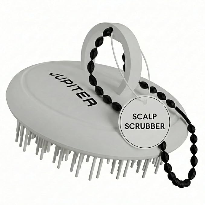 Jupiter Scalp Exfoliator - Scalp Massager Tool for Wet & Dry Hair - Ergonomic Detangler Brush - Dandruff Comb & Scrub to Remove Dandruff & Buildup and Support Circulation - White