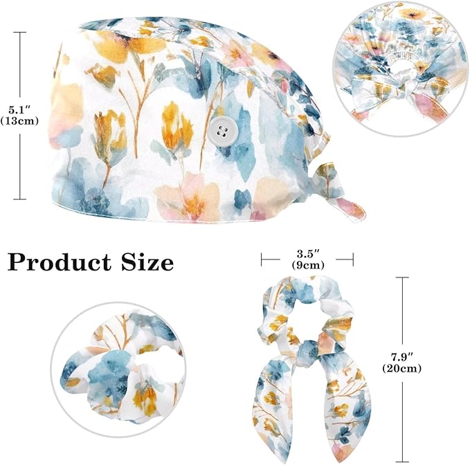 Scrub Cap, Nurse Hat, Surgical Cap with Hair Scrunchy