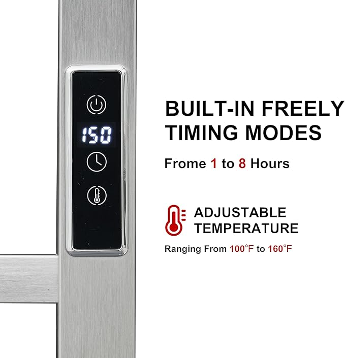 Heated Towel Racks for Bathroom, Wall Mounted Electric Towel Warmer Racks with Timer & Temperature Control, 10 Bar Stainless Steel Towel Heater for Bathroom, Brushed Plug-in