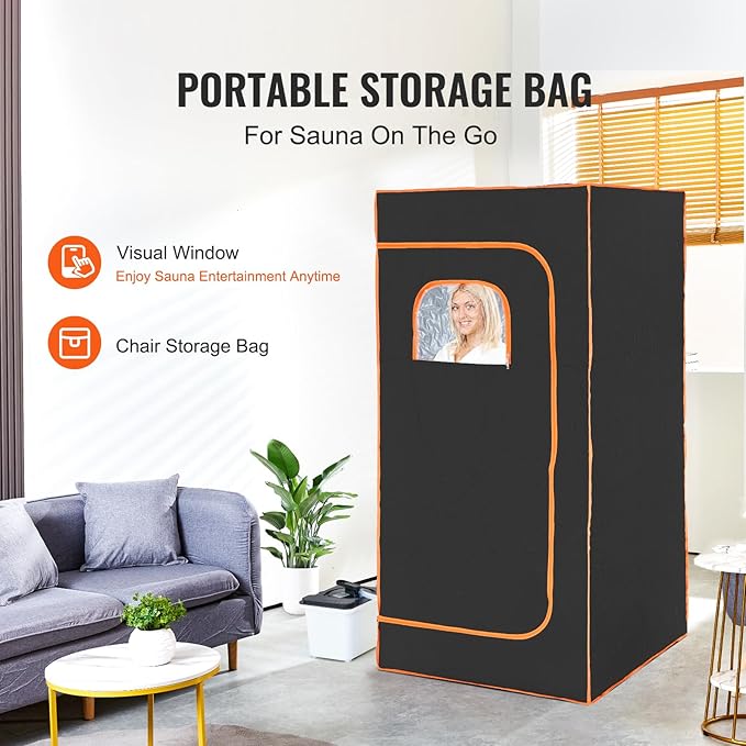 Happybuy Portable Steam Sauna Tent Full Size, 1600W, Visible Window, Home Spa Sauna Blanket Kit, Detoxify & Soothing Heated Body Therapy, Time & Temp Remote with Chair, Black