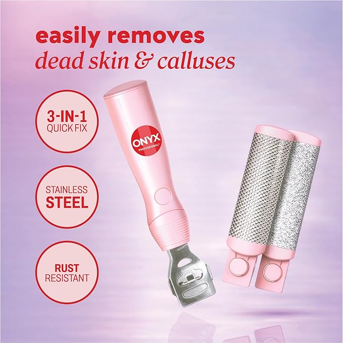 ONYX Professional Callus Miracle 3 Step Pedi Tool, Includes a Stainless Steel Foot Rasp for Dry Skin, Callus Shaver w/Replacement Blades for Thick Calluses, 15 Pieces