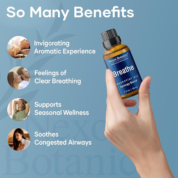 Breathe Essential Oil Blend 30 ml - Breath Sinus Relief with Menthol Oils - for Humidifiers, Diffusers, and Aromatherapy - Nexon Botanics (Pack of 2)