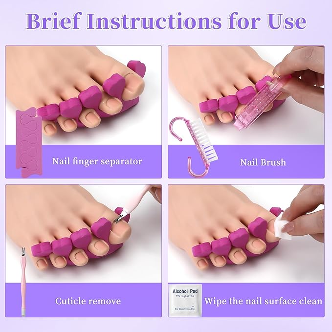 TADOPRO Press On Nail Tool Kit, Disposable Nail Prep Kit for Toenails Salon Home Nail Business Supplies with Toe Separators, Nail File, Handle Grip Nail Brush, Cuticle Trimmer Push(5pcs Set)