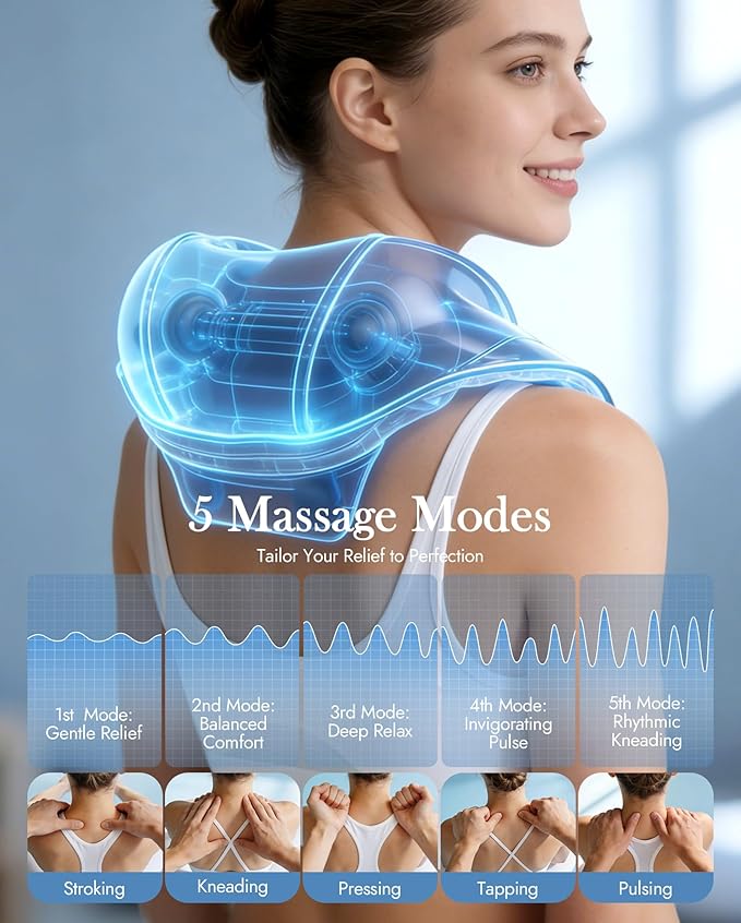 Neck Massager with Heat Cordless: Shiatsu Back Shoulder Massage Tools for Pain Relief Deep Tissue Electric 4D Kneading for Muscle Remedy Lymphatic Drainage Gifts for Men Women Mom Dad (Black)
