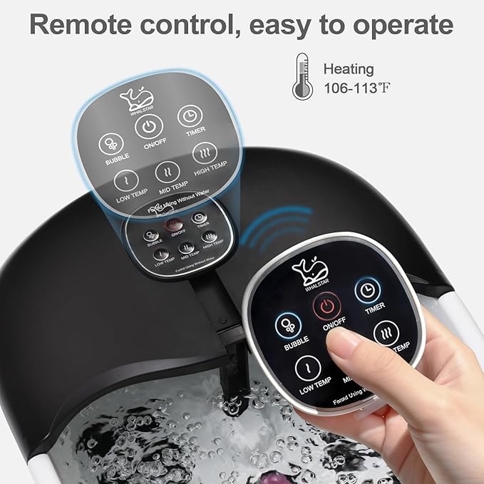 Collapsible Foot Spa Bath Massager with Heat Bubbles and Vibration Massage and Jets, 16oz Tea Tree Oil Foot Soak with Epsom Salt, Foot Bath Basin with Red Light & Remote - Black