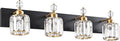 PRESDE 4-Light Crystal Bathroom Vanity Light, Modern Black and Gold Bathroom Lights Fixtures Over Mirror Modern Bath Wall Sconce