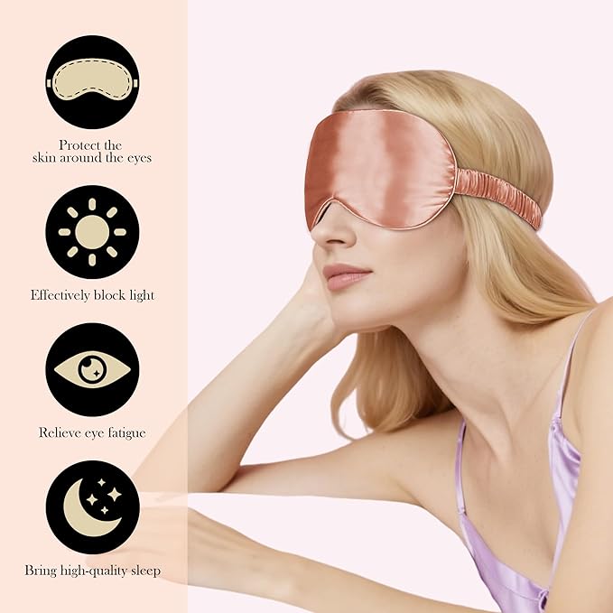 SilkDream 100% Mulberry Silk Sleep Mask Eye Mask for Sleeping 22 Momme Nature 6A Real Silk Gifts for Women&Men Rosegold