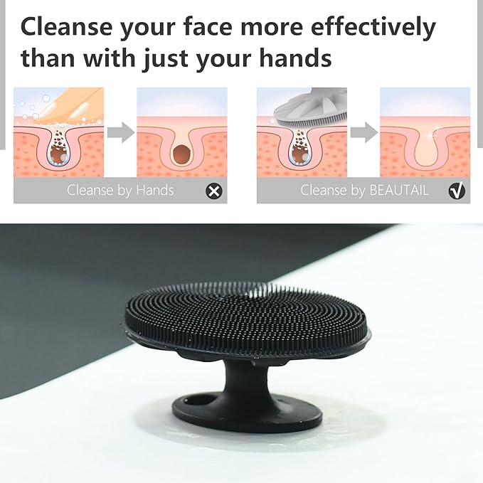 BEAUTAIL Silicone Face Scrubber 2 Pack, Manual Facial Cleansing Brush, Gentle Face Exfoliator for Sensitive Skin, Skin Care Exfoliating Face Brush for Men and Women, Black+Starlight