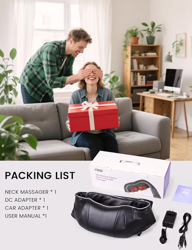Shiatsu Neck and Back Massager with Heat, Corded Deep Tissue Shoulder Massager for Pain Relief, 3D Kneading Nodes, Eligible for FSAHSA Electric Massage Pillow for Home Office Car, Gift for Men Women