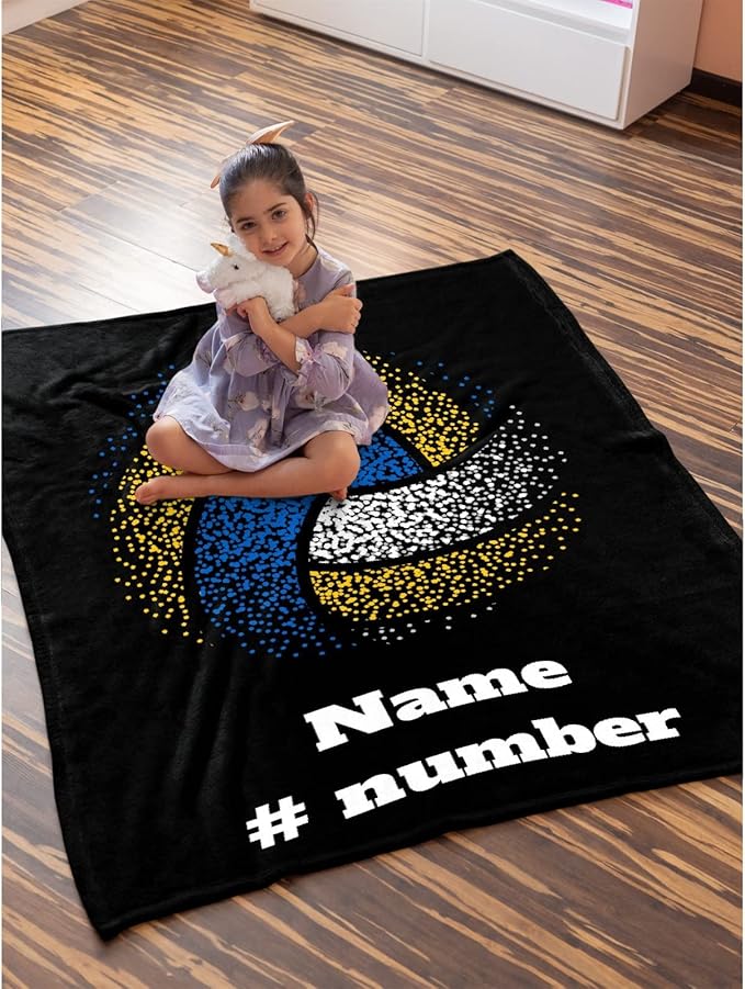 Custom Volleyball Blanket, Personalized Sport Throw with Name Text for Boy, Girl, Men, Women, Volleyball Gift for Player, Athlete, Coach, Team, Soft Customized Throw Blanket 120"x90"for Family