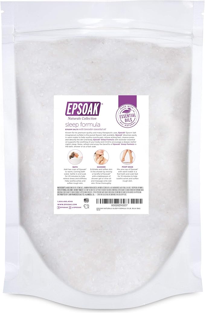 Epsoak Epsom Salt 19 lb. USP Magnesium Sulfate with Lavender Scent Resealable Epsom Salt Bag, Made in The USA, Cruelty-Free Certified