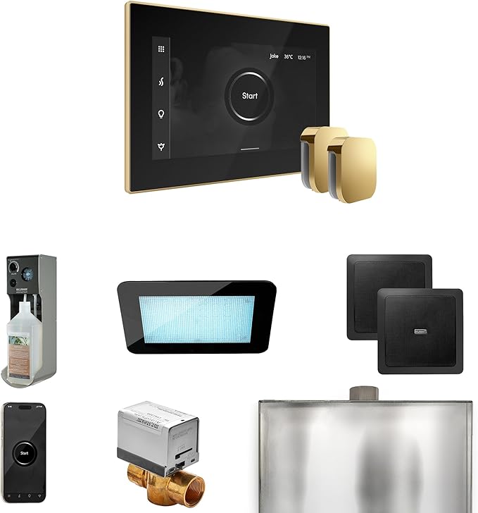 Mr Steam XDream Max Steam Shower Ctrl Pkg w/iSteamX Control and Steamhead in Black Polished Brass